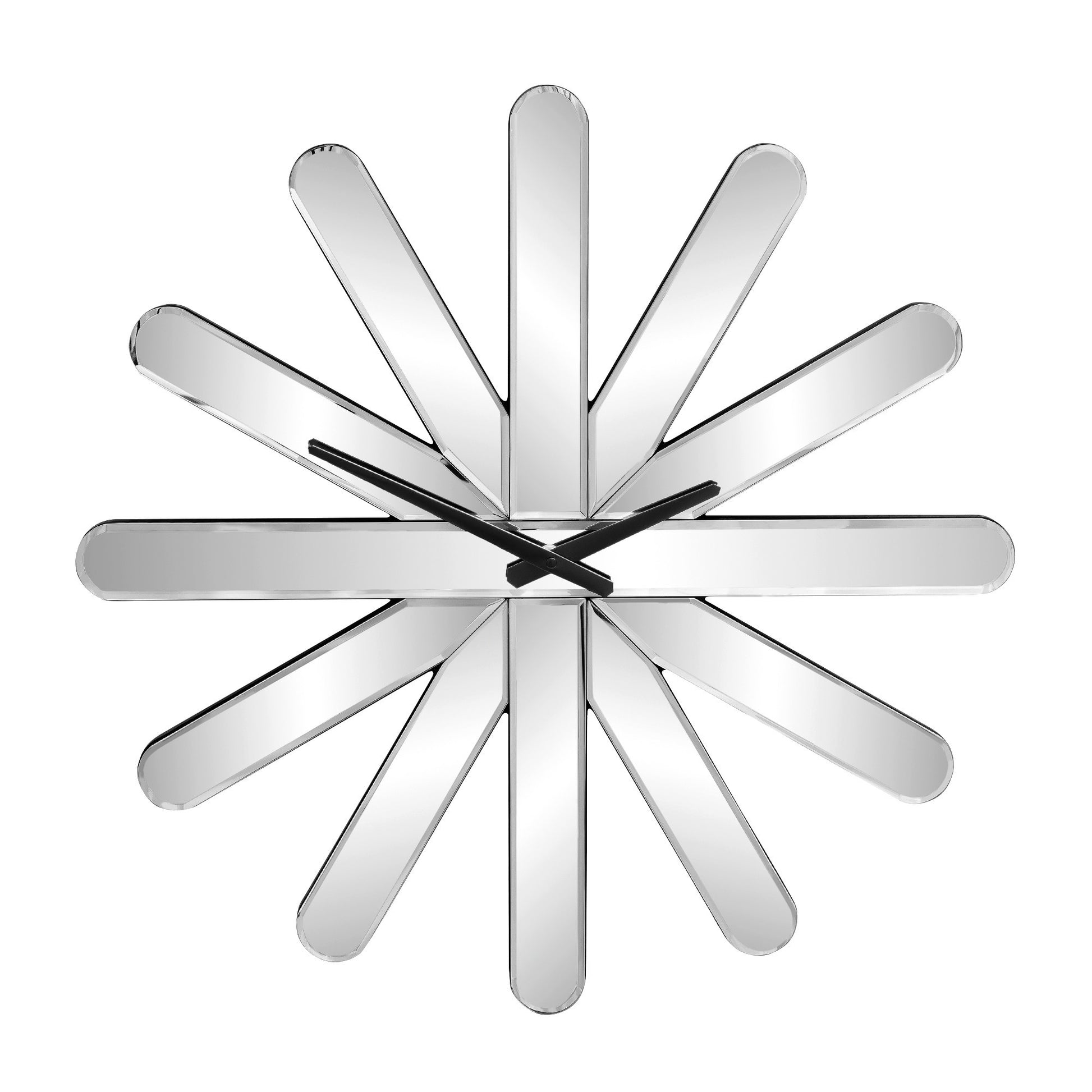 26" Silver Mirrored Glass Silent Analog Starburst Wall Clock-2