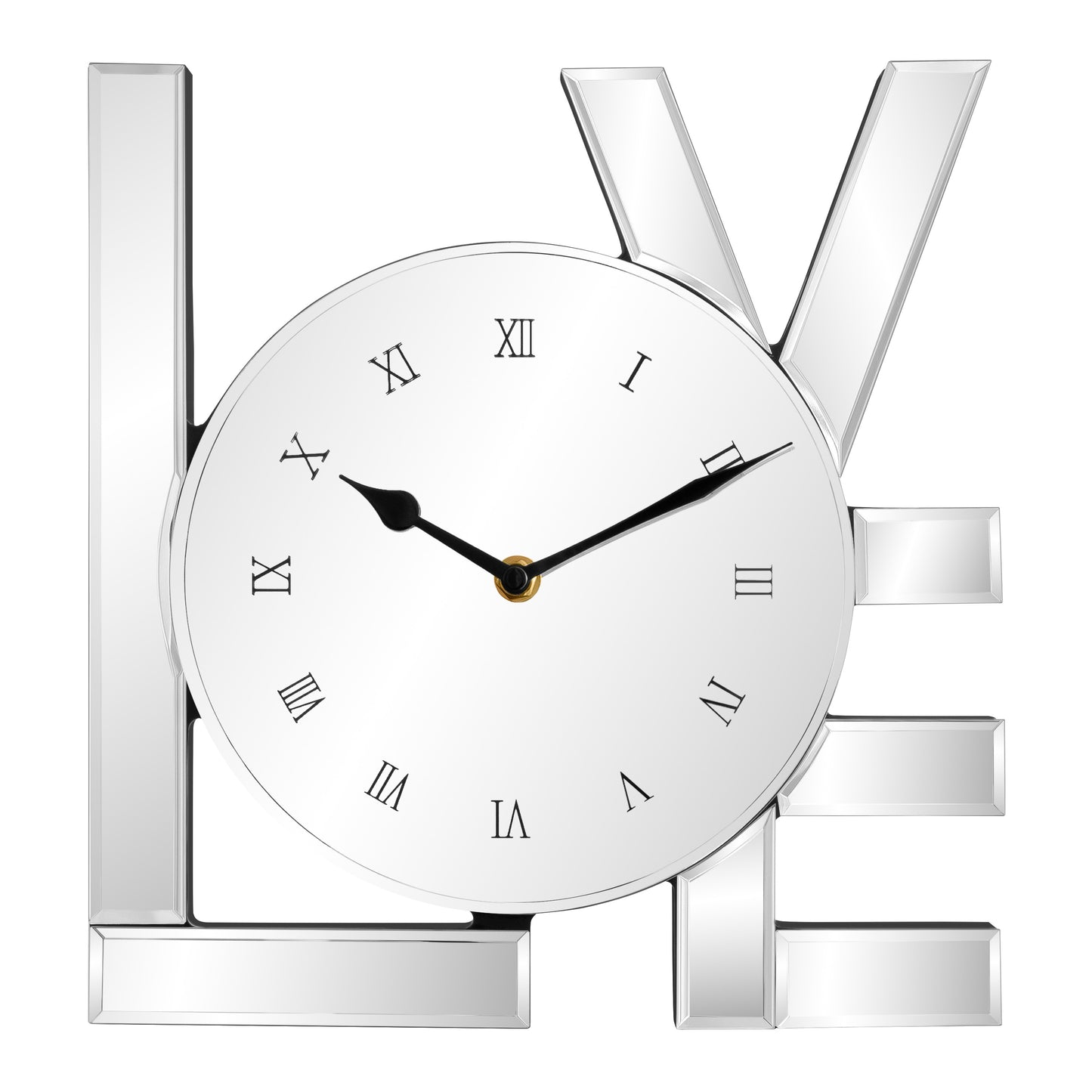 11" Silver Mirrored Glass Love Wall Clock-2