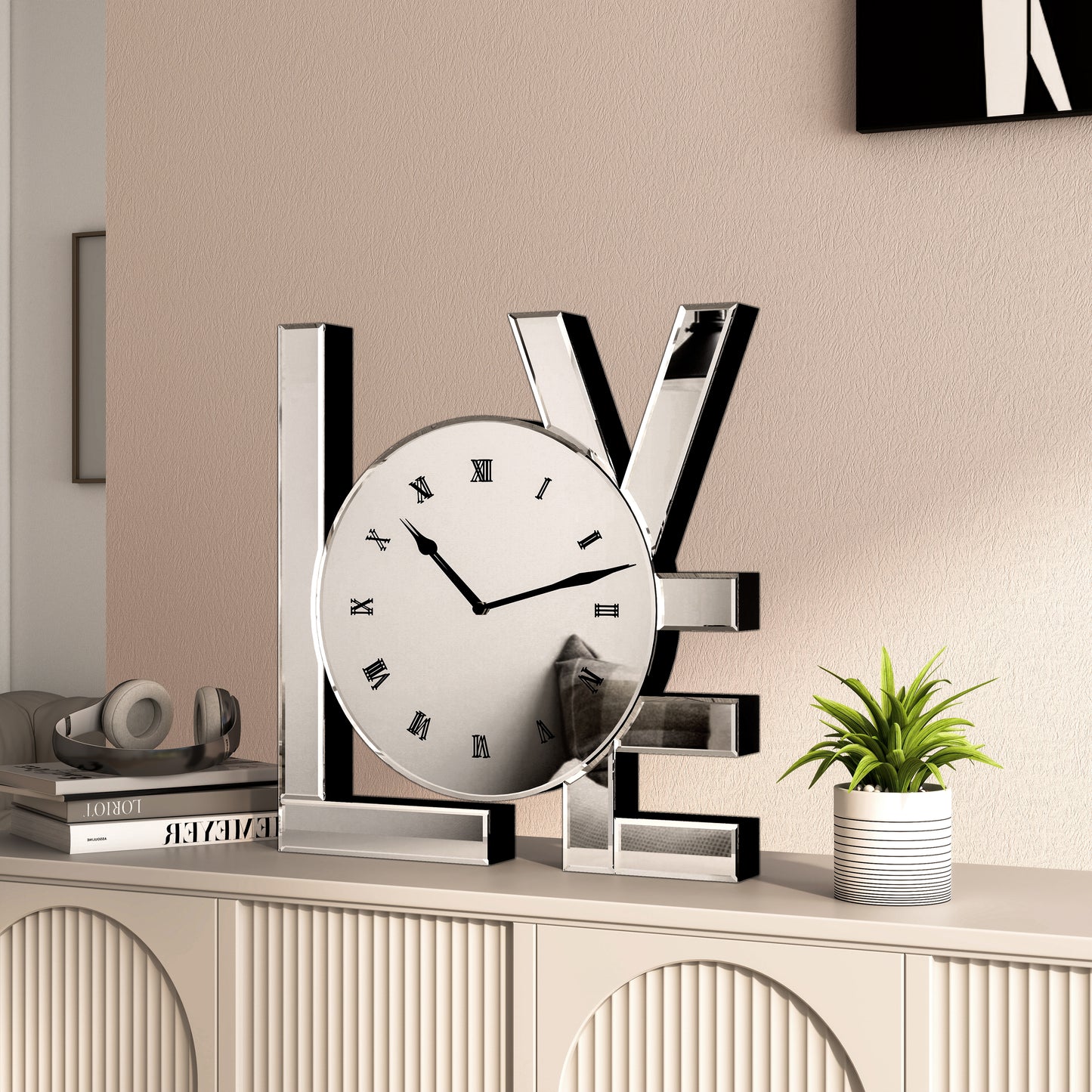 11" Silver Mirrored Glass Love Wall Clock-6