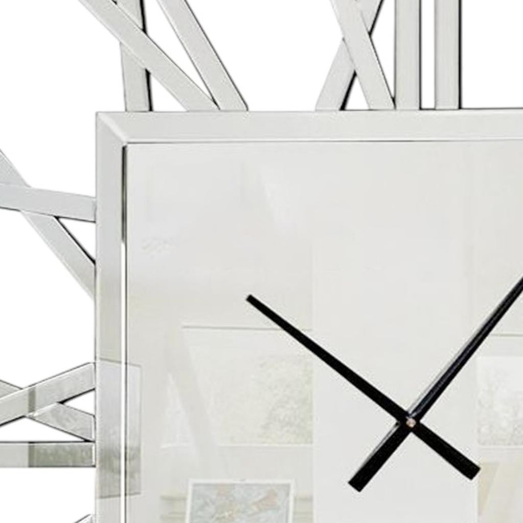 27" Silver Mirrored Glass Silent Analog Square Wall Clock-2