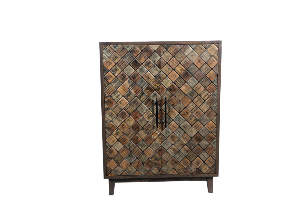 36" Brown Solid Wood Carved Geometric Sideboard with Two Doors-6