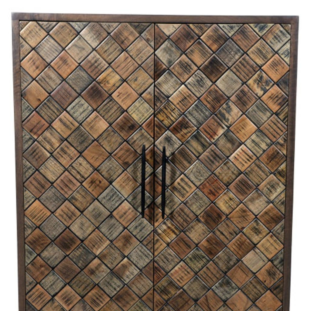 36" Brown Solid Wood Carved Geometric Sideboard with Two Doors-5