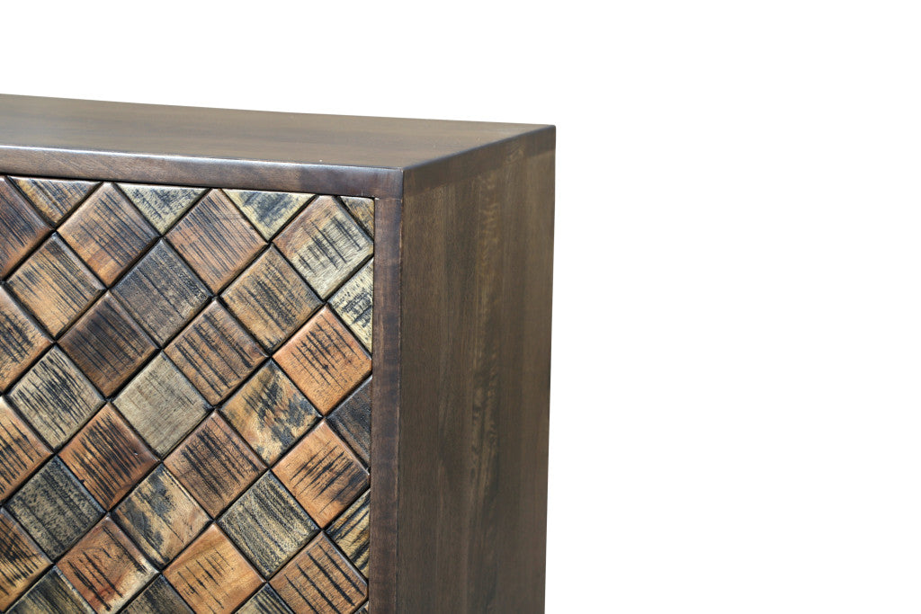 36" Brown Solid Wood Carved Geometric Sideboard with Two Doors-8