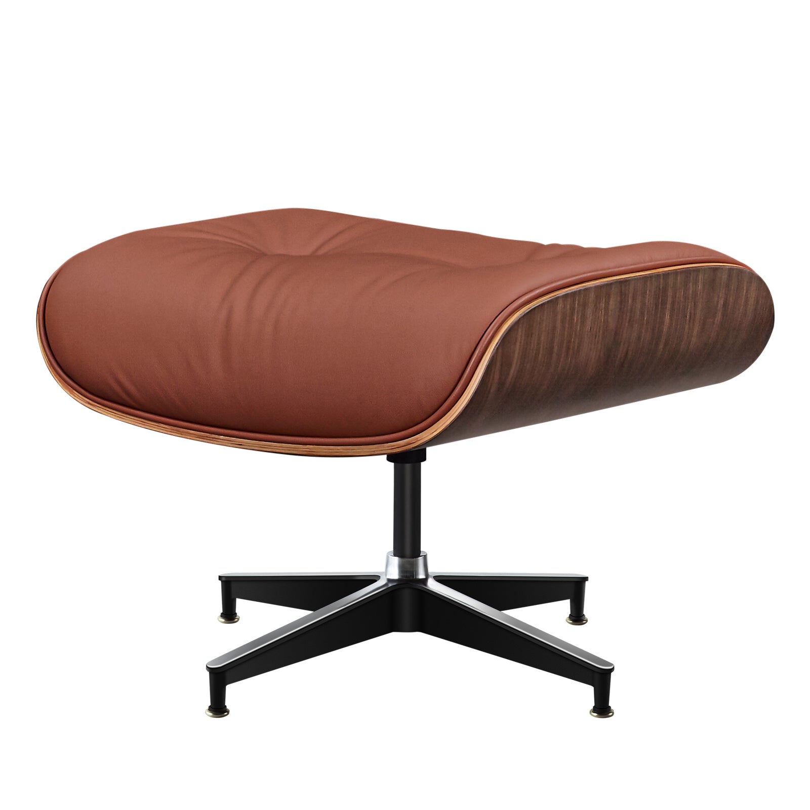 27" Brown and Light Brown Tufted Genuine Leather Swivel Lounge Chair With Ottoman-2