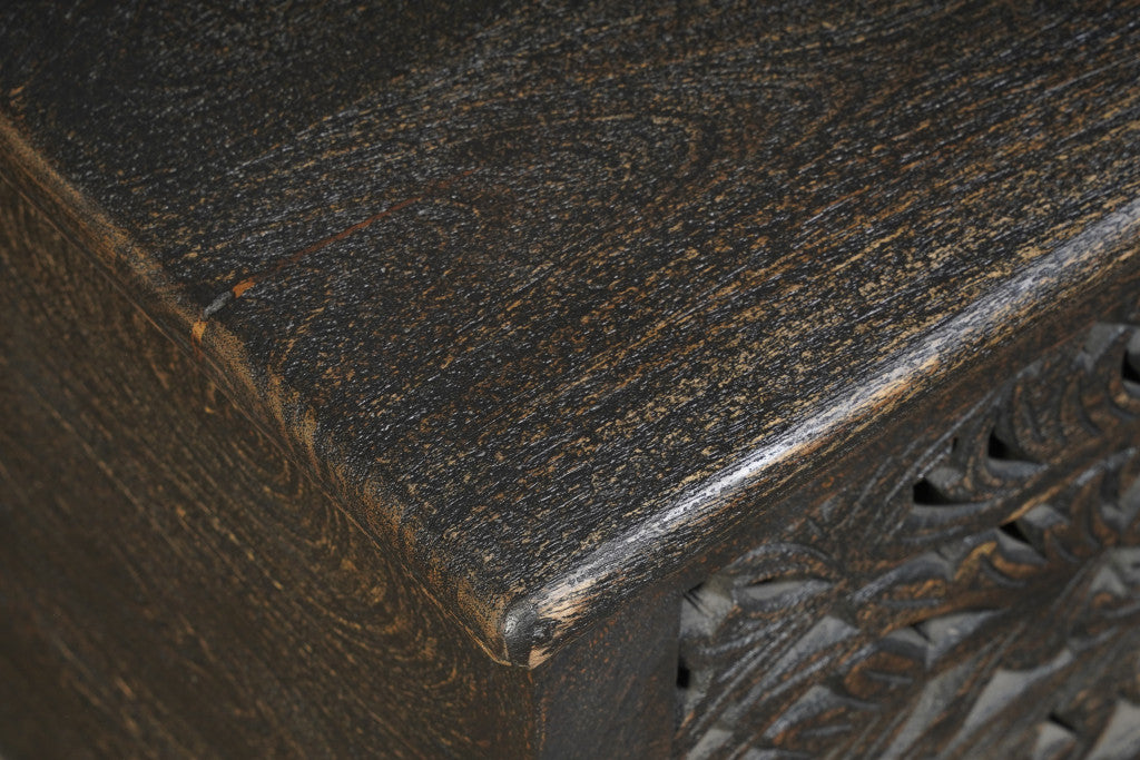 52" Black Distressed Solid Wood Carved Floral Storage Ottoman-8