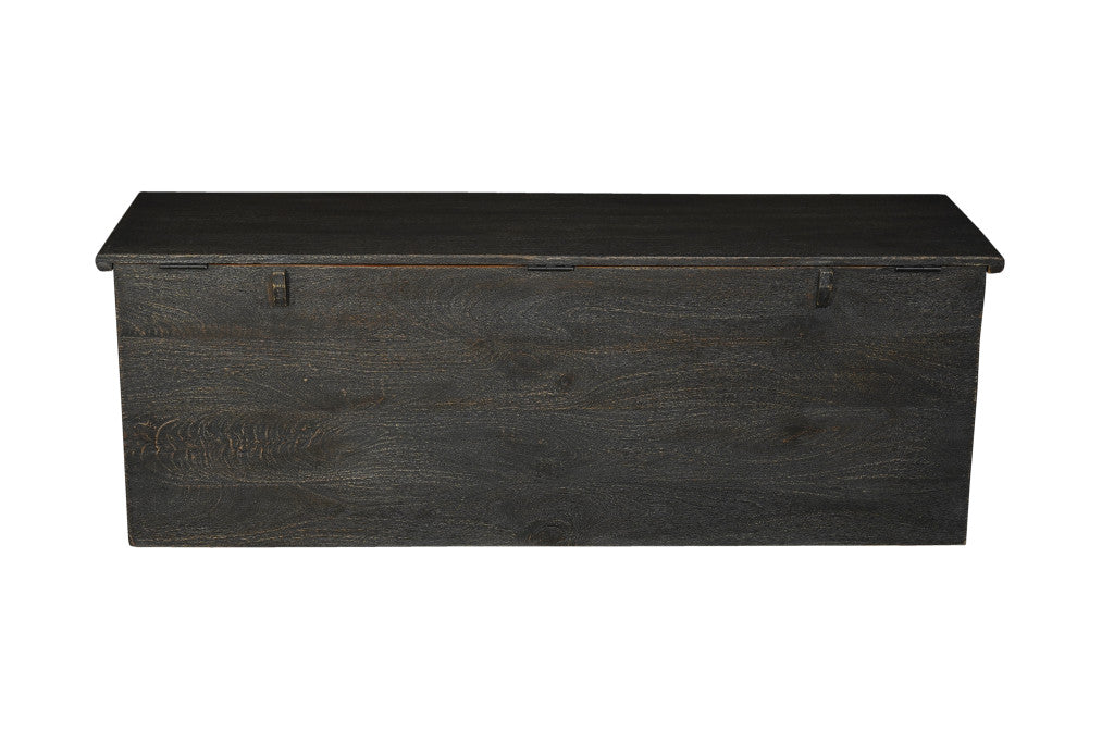 52" Black Distressed Solid Wood Carved Floral Storage Ottoman-4