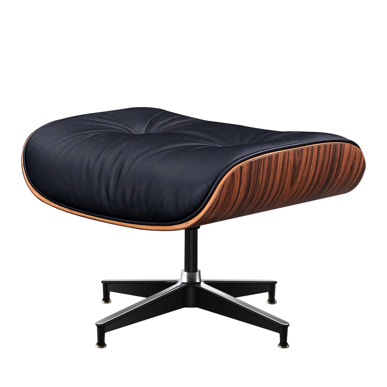 28" Black and Rosewood Tufted Genuine Leather Lounge Chair With Ottoman-2