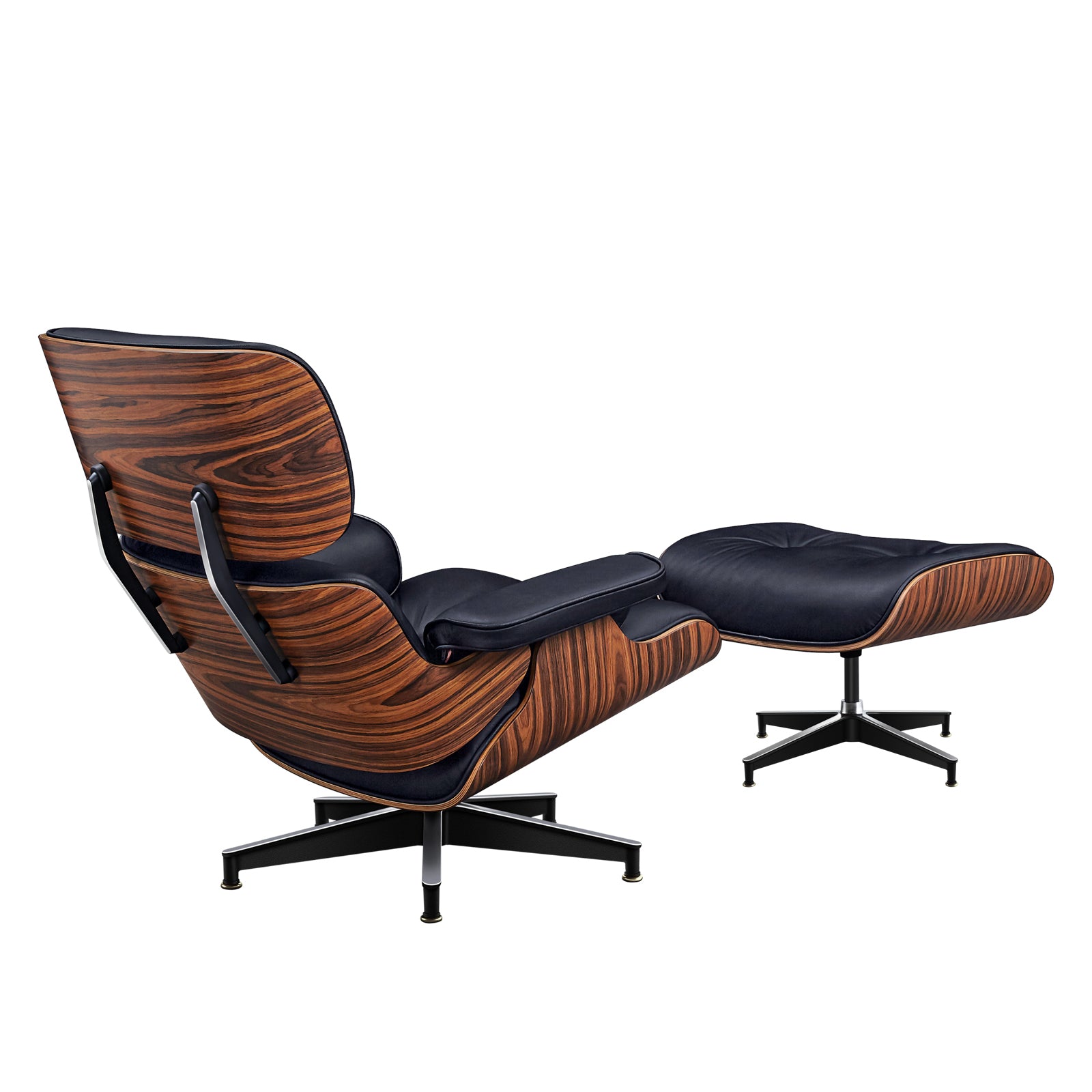 28" Black and Rosewood Tufted Genuine Leather Lounge Chair With Ottoman-0