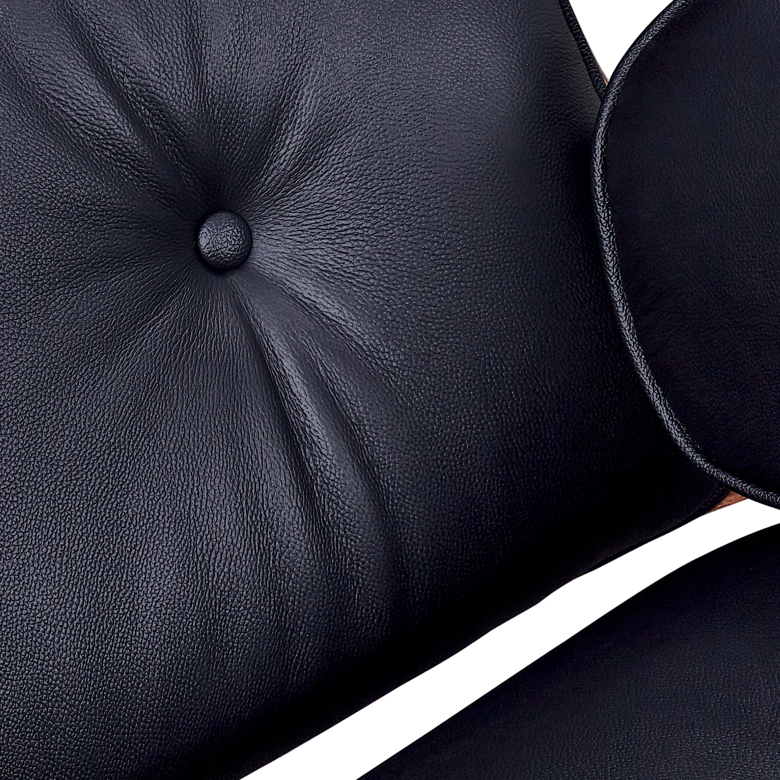 28" Black and Rosewood Tufted Genuine Leather Lounge Chair With Ottoman-5