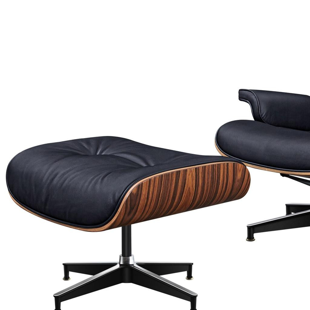 28" Black and Rosewood Tufted Genuine Leather Lounge Chair With Ottoman-8