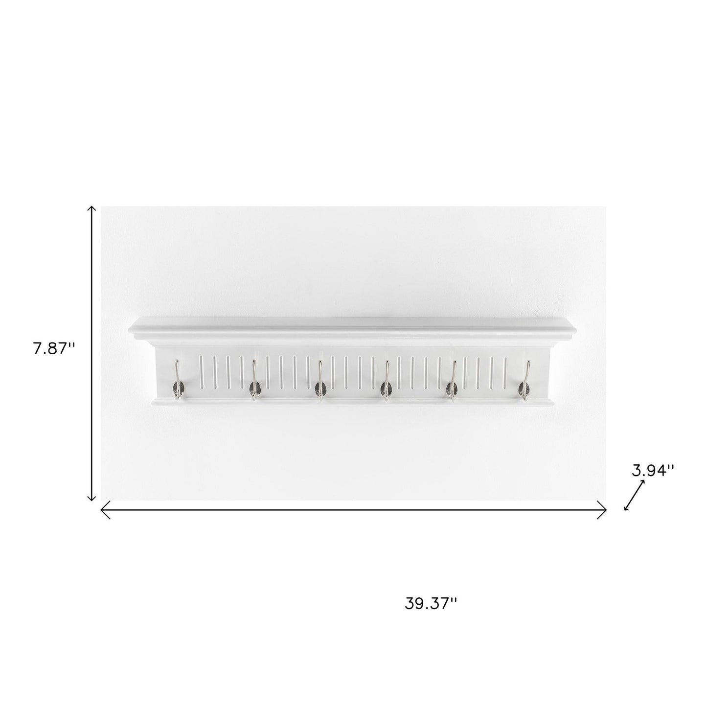 39" White Solid Wood Six Hook Wall Mount Coat Rack-7