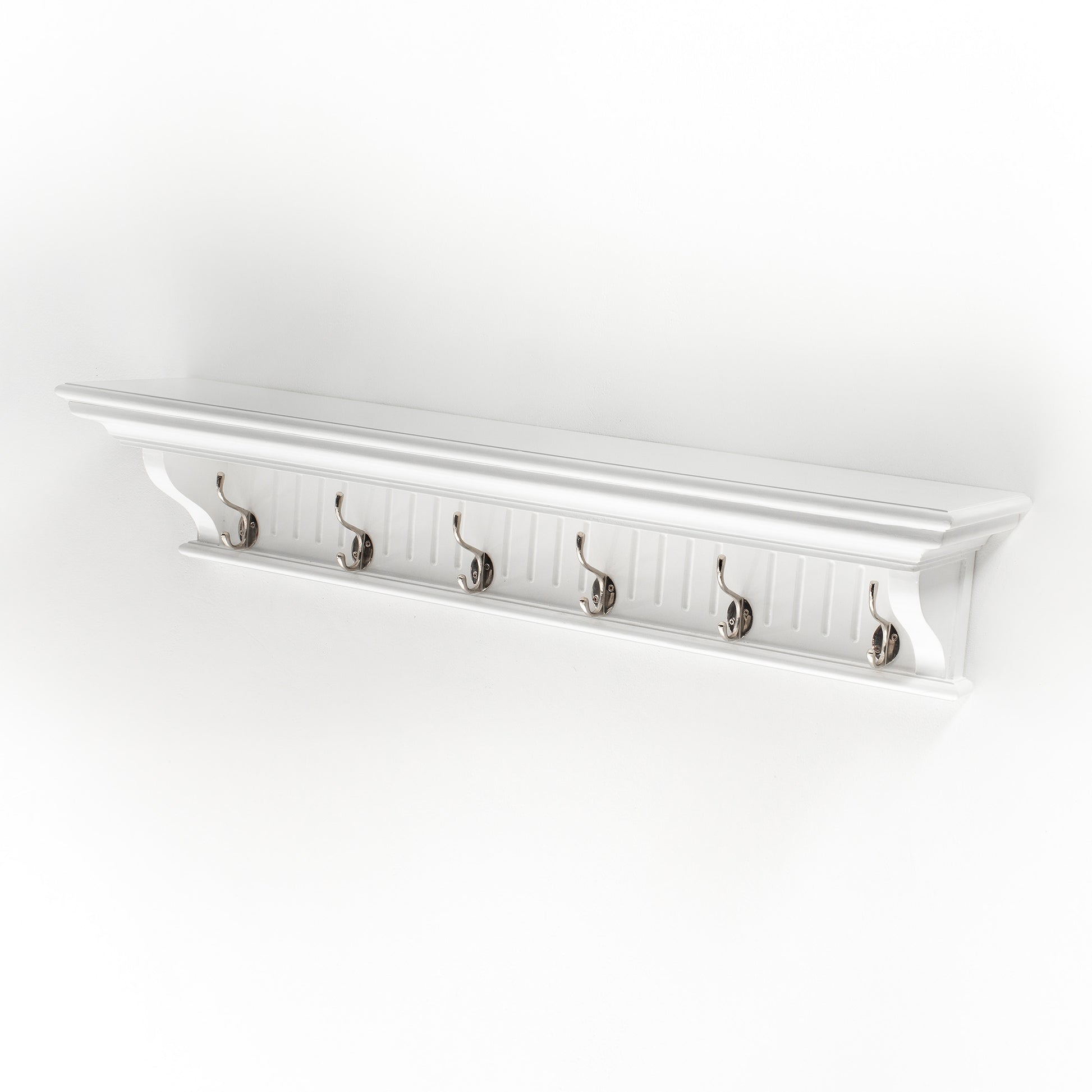 39" White Solid Wood Six Hook Wall Mount Coat Rack-0