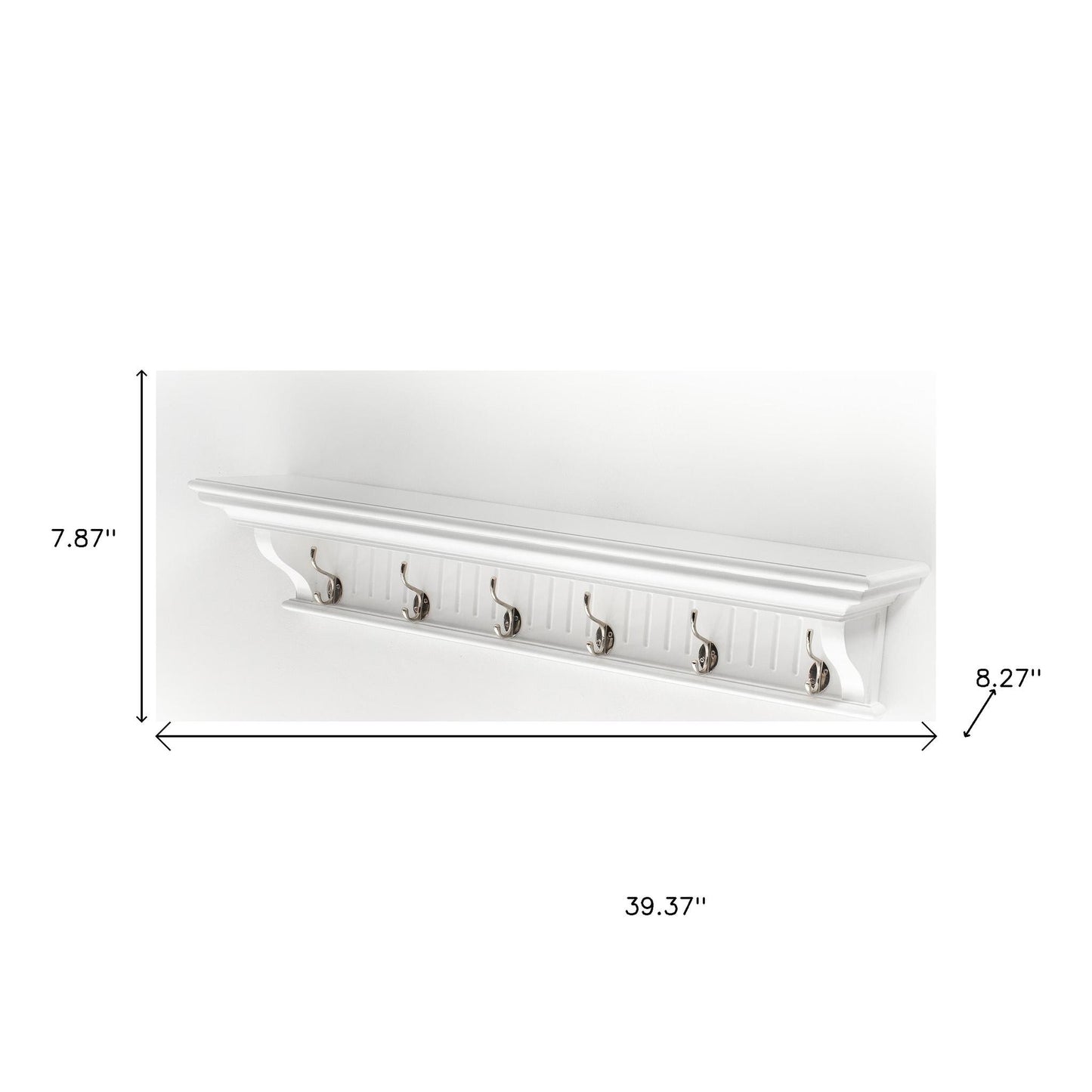 39" White Solid Wood Six Hook Wall Mount Coat Rack-8
