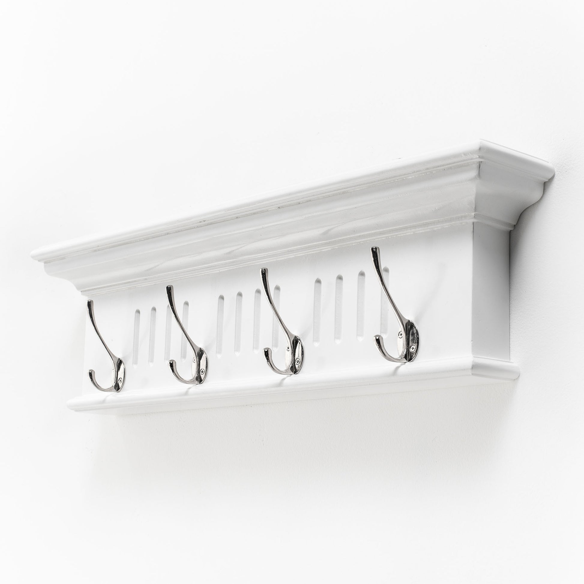 28" White Solid Wood Four Hook Wall Mount Coat Rack-1