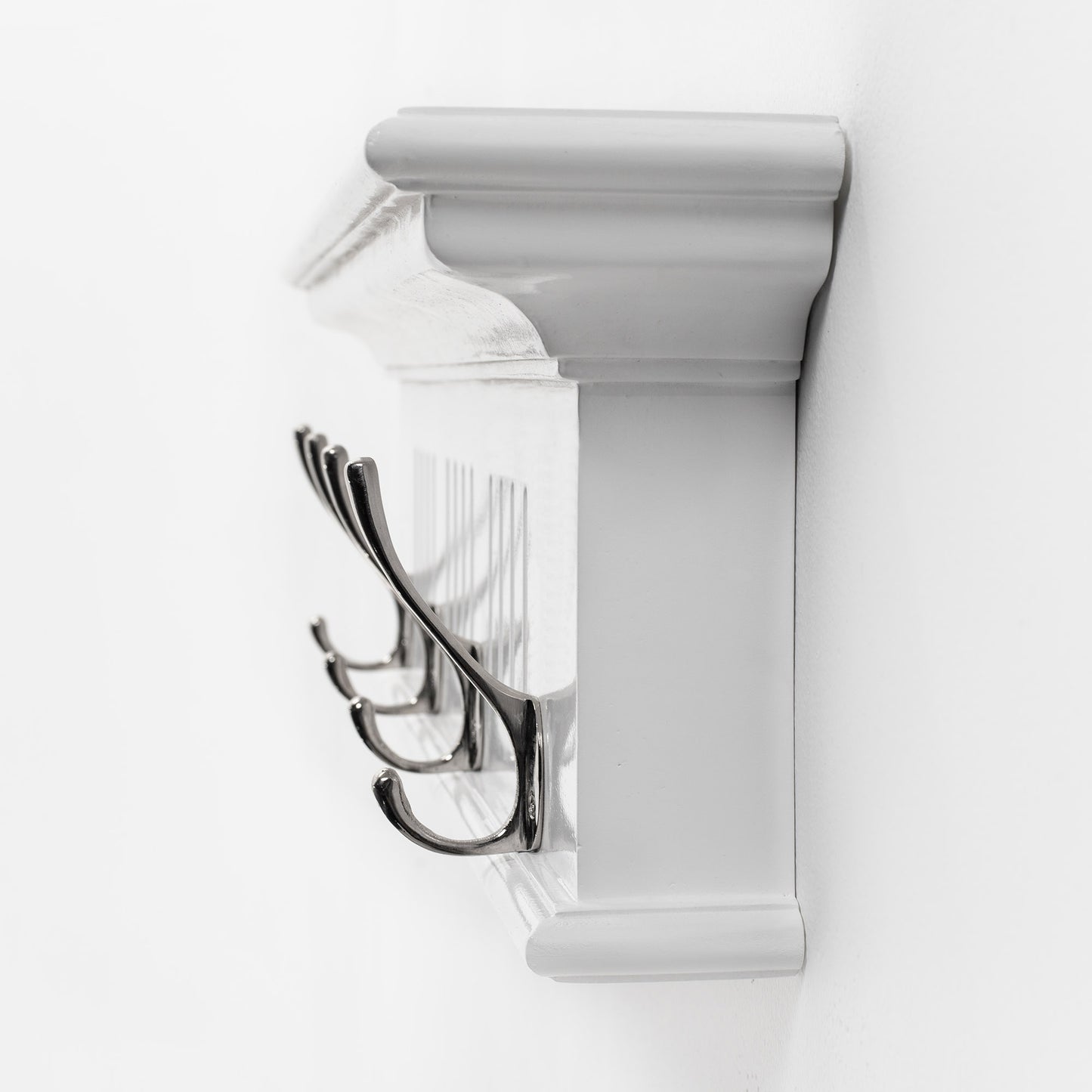 28" White Solid Wood Four Hook Wall Mount Coat Rack-2