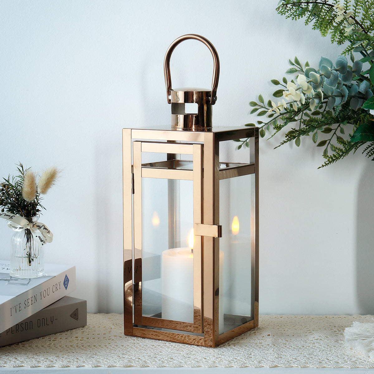 12'' High Metal Decorative Candle Lantern (RoseGold)-0