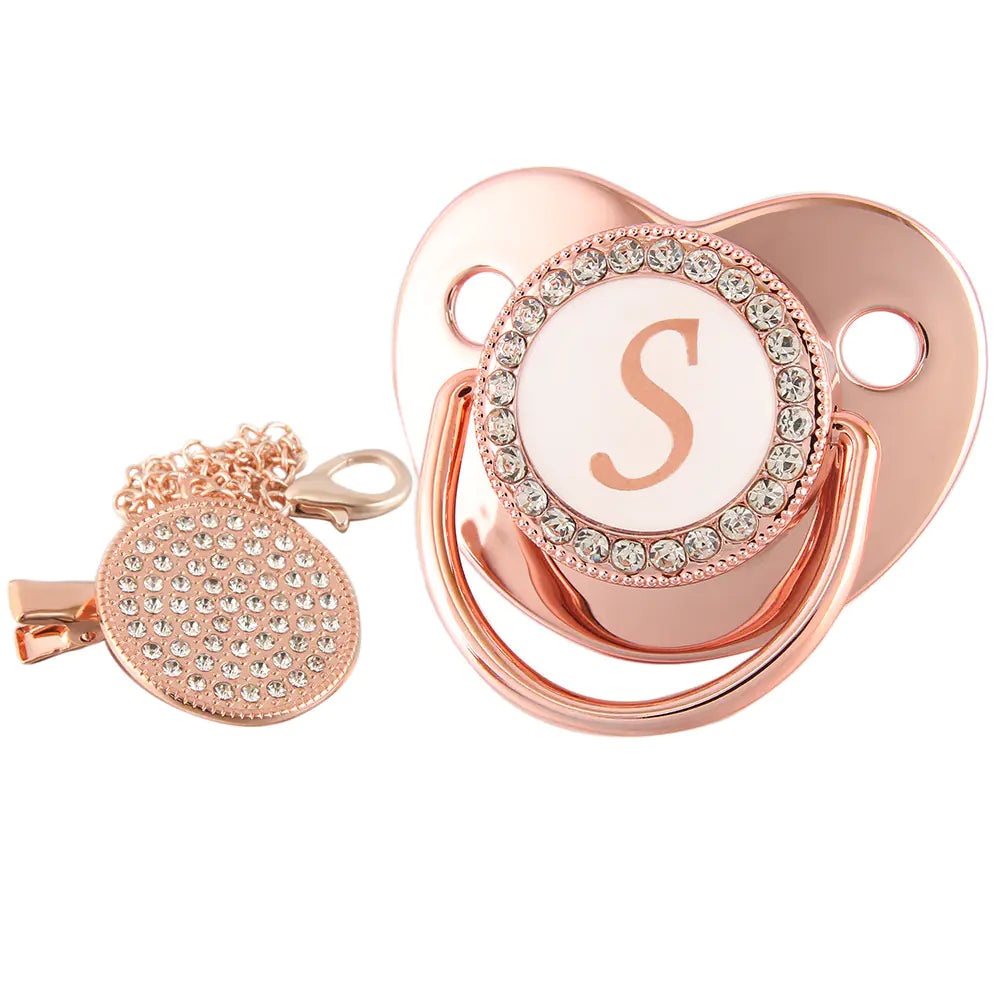 Rose Gold Pacifier with Diamond Chain for Babies