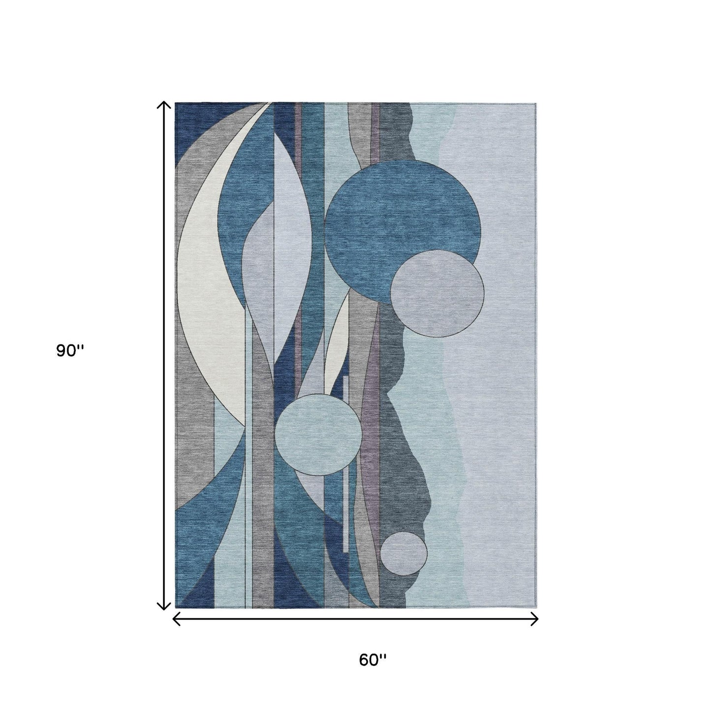 5' X 8' Blue And Ivory Geometric Washable Indoor Outdoor Area Rug
