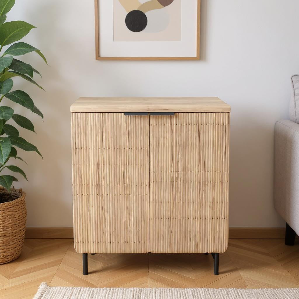 35" Oak Wood Textured Door Accent Cabinet With Two Doors-0