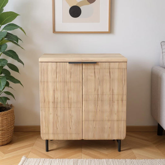 35" Oak Wood Textured Door Accent Cabinet With Two Doors-0