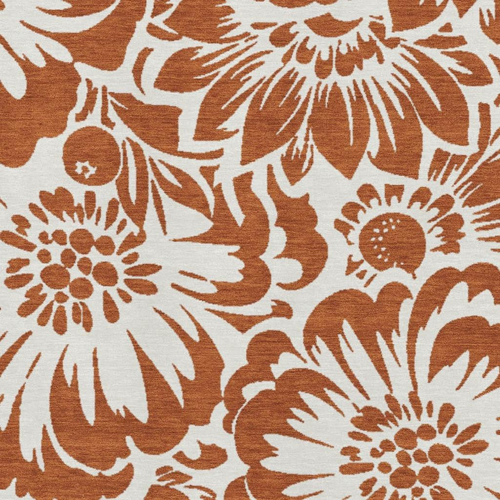 5' X 8' Rust And Ivory Floral Washable Area Rug With UV Protection-4