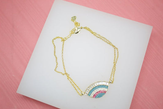 18K Gold Filled Lucky Protection Bracelet With Clear CZ Stones (I114)-0