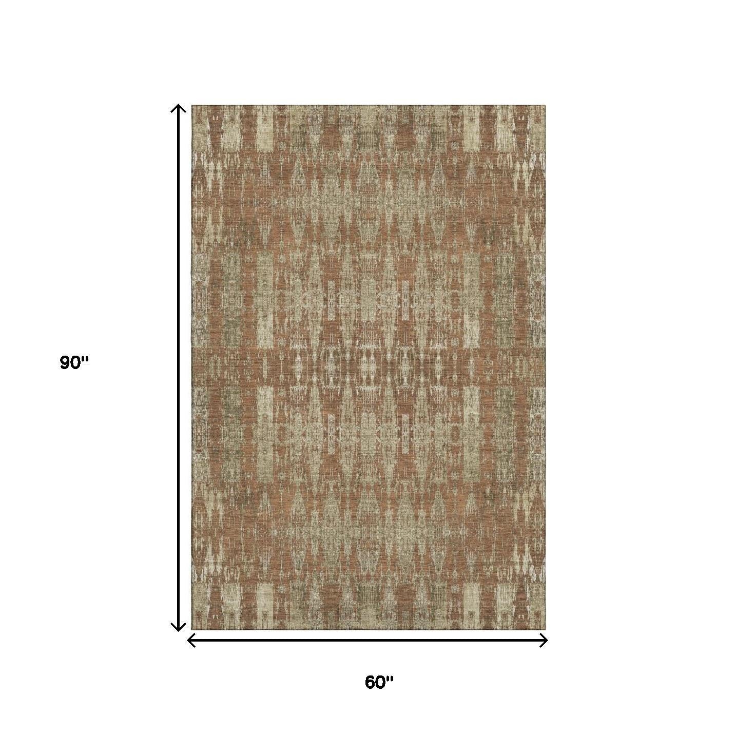 5' X 8' Chili Red And Beige Moroccan Washable Area Rug With UV Protection-2