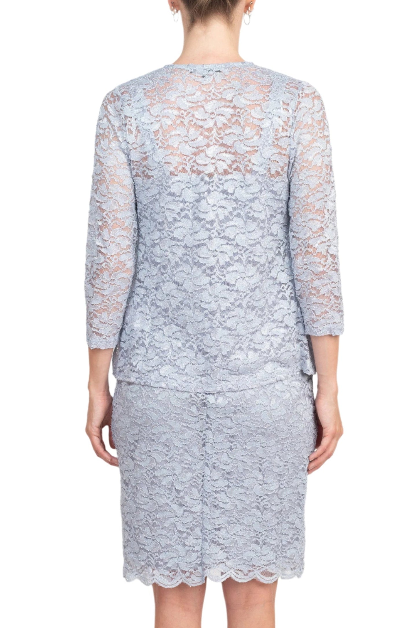 Marina Square Neck Sleeveless Sheath Zipper back with Matching 3/4 Sleeve Jacket Mesh Dress-3