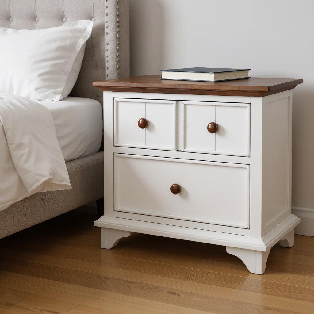 28" White And Walnut Brown Wood Two Drawer Nightstand-0