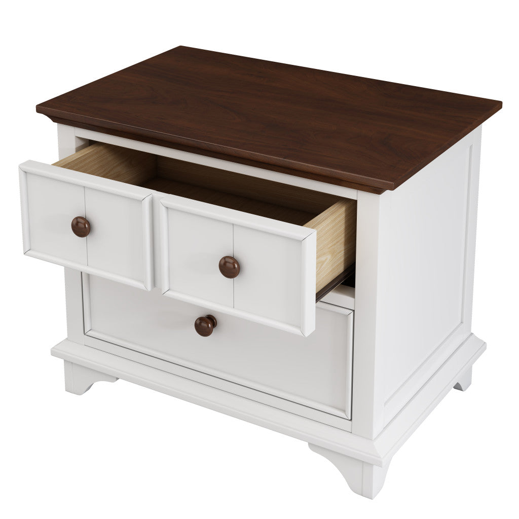 28" White And Walnut Brown Wood Two Drawer Nightstand-2