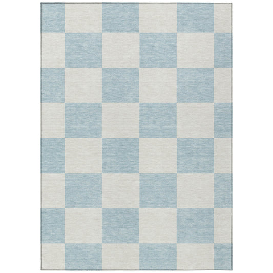 3' X 5' Sky Blue And Ivory Geometric Washable Indoor Outdoor Area Rug-0