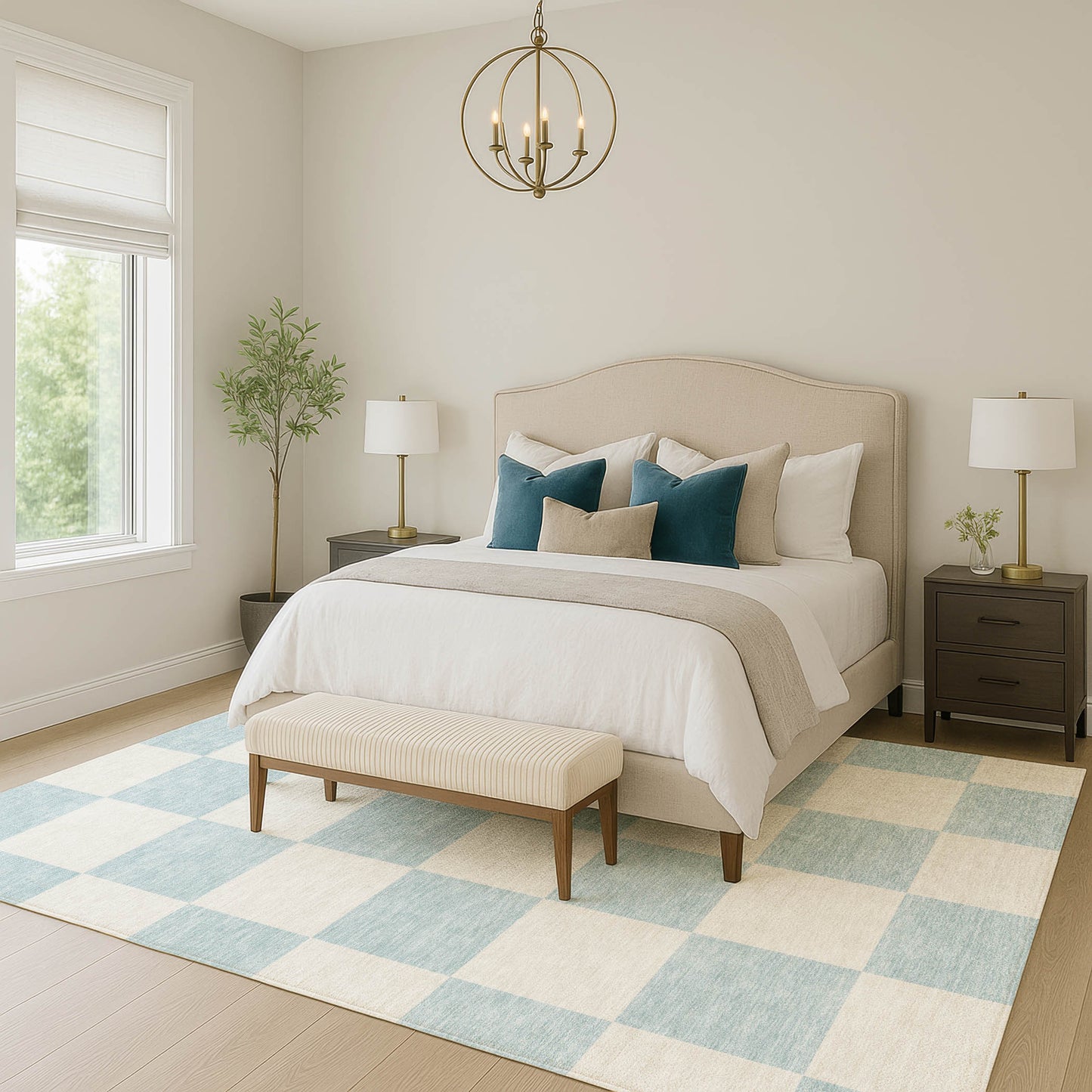 3' X 5' Sky Blue And Ivory Geometric Washable Indoor Outdoor Area Rug-4