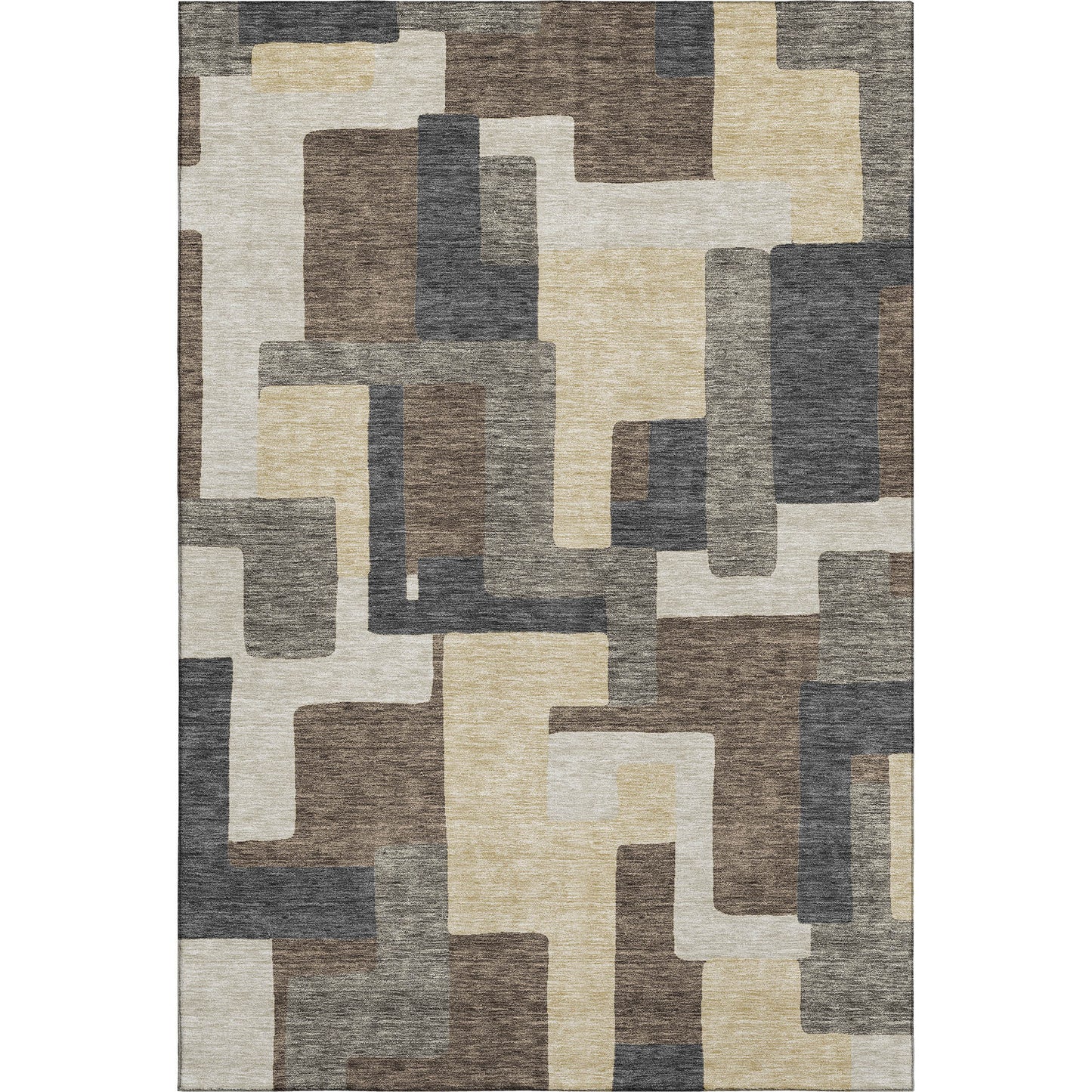 5' X 8' Chocolate Beige And Black Abstract Geometric Washable Area Rug With UV Protection-0