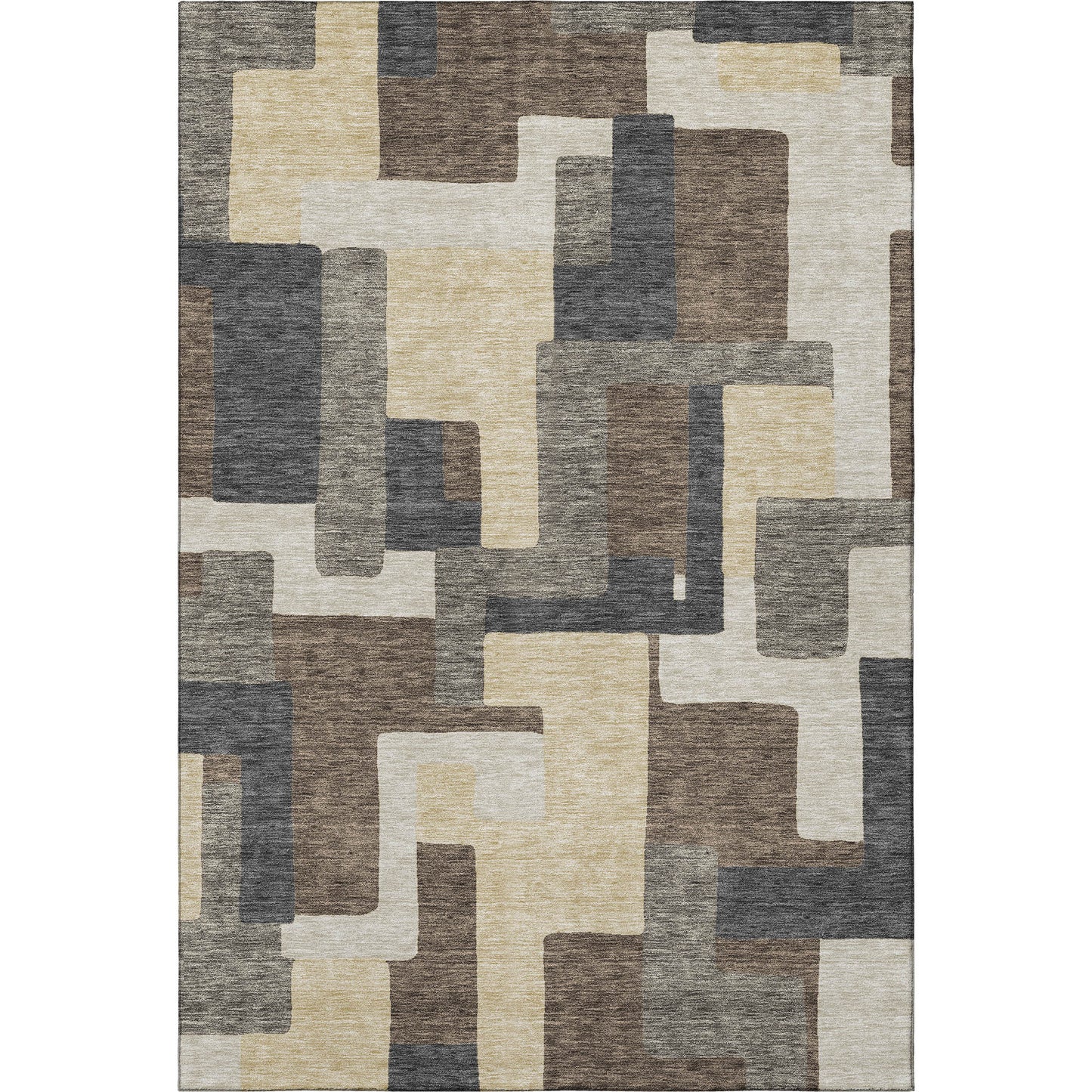 5' X 8' Chocolate Beige And Black Abstract Geometric Washable Area Rug With UV Protection-2