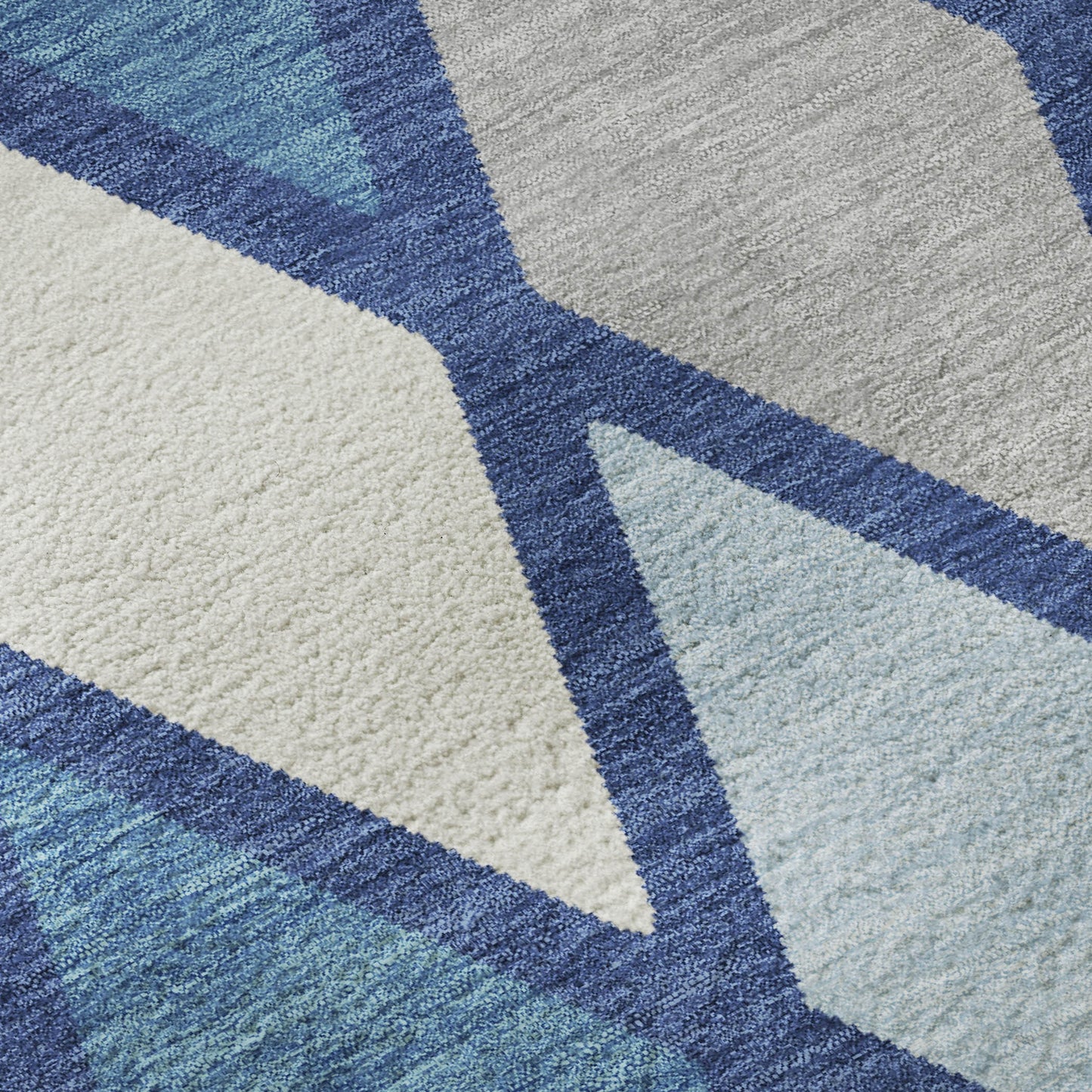 3' X 5' Navy Blue And Ivory Geometric Washable Area Rug With UV Protection-8