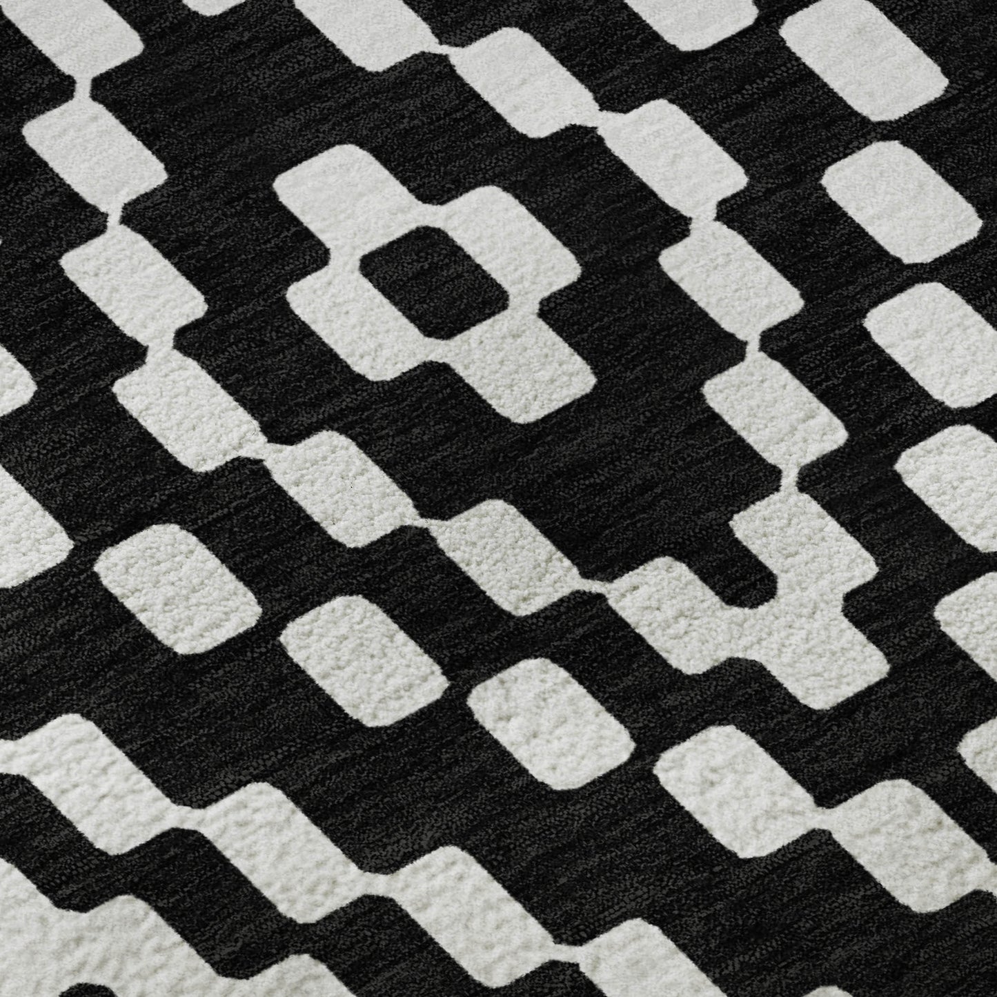 8' X 10' Black And Ivory Geometric Washable Area Rug With UV Protection-8
