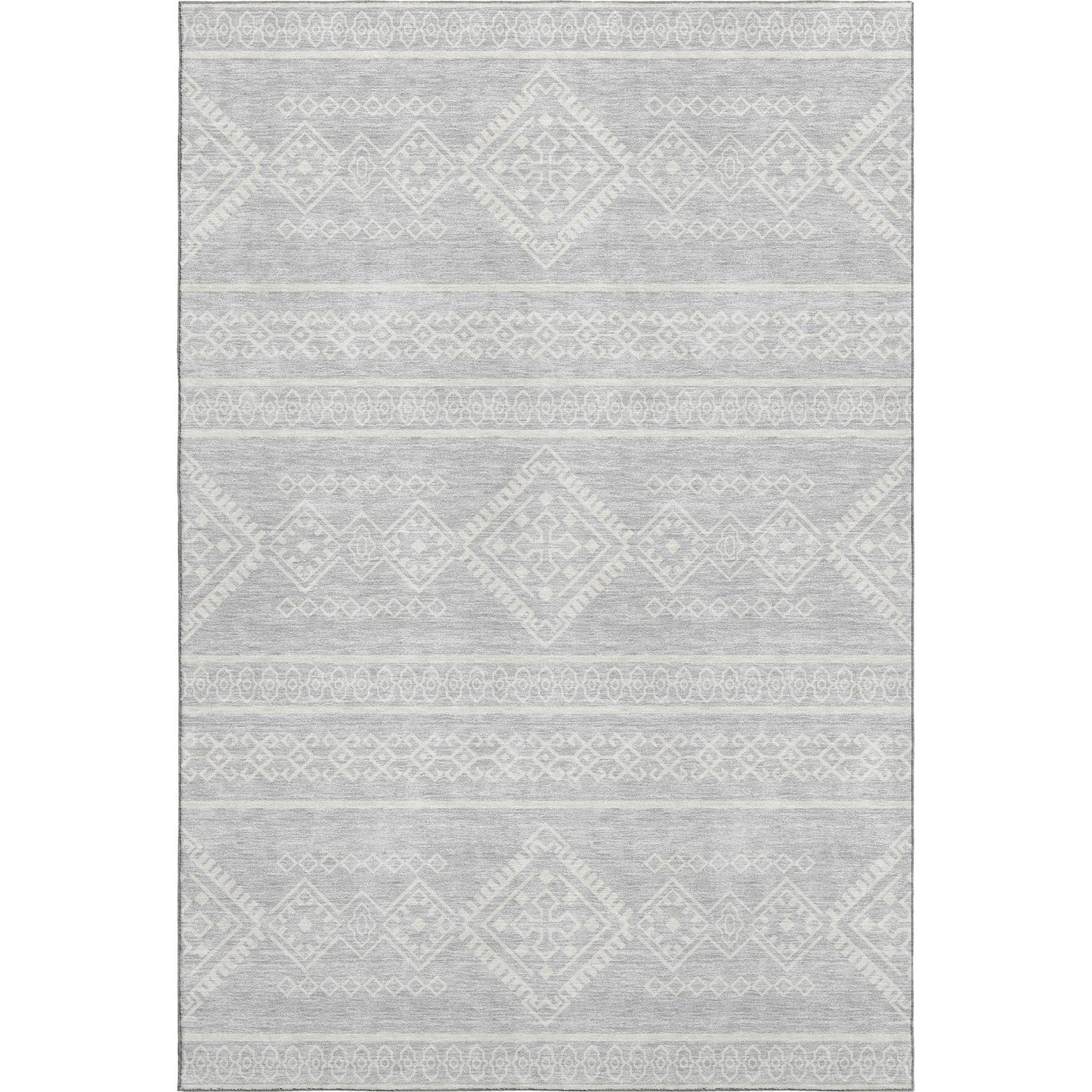 5' X 8' Silver And Ivory Southwestern Washable Area Rug With UV Protection-0