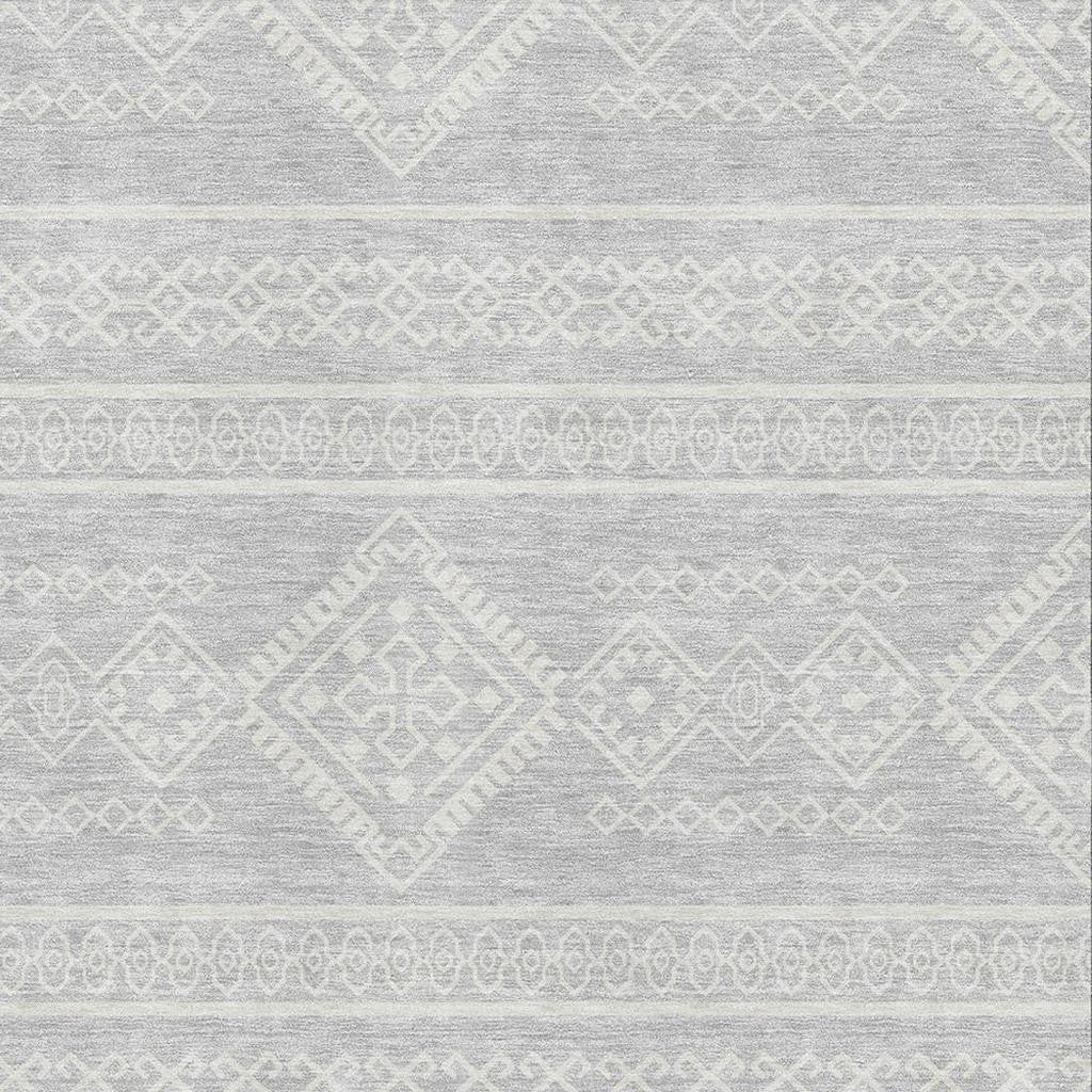 5' X 8' Silver And Ivory Southwestern Washable Area Rug With UV Protection-1