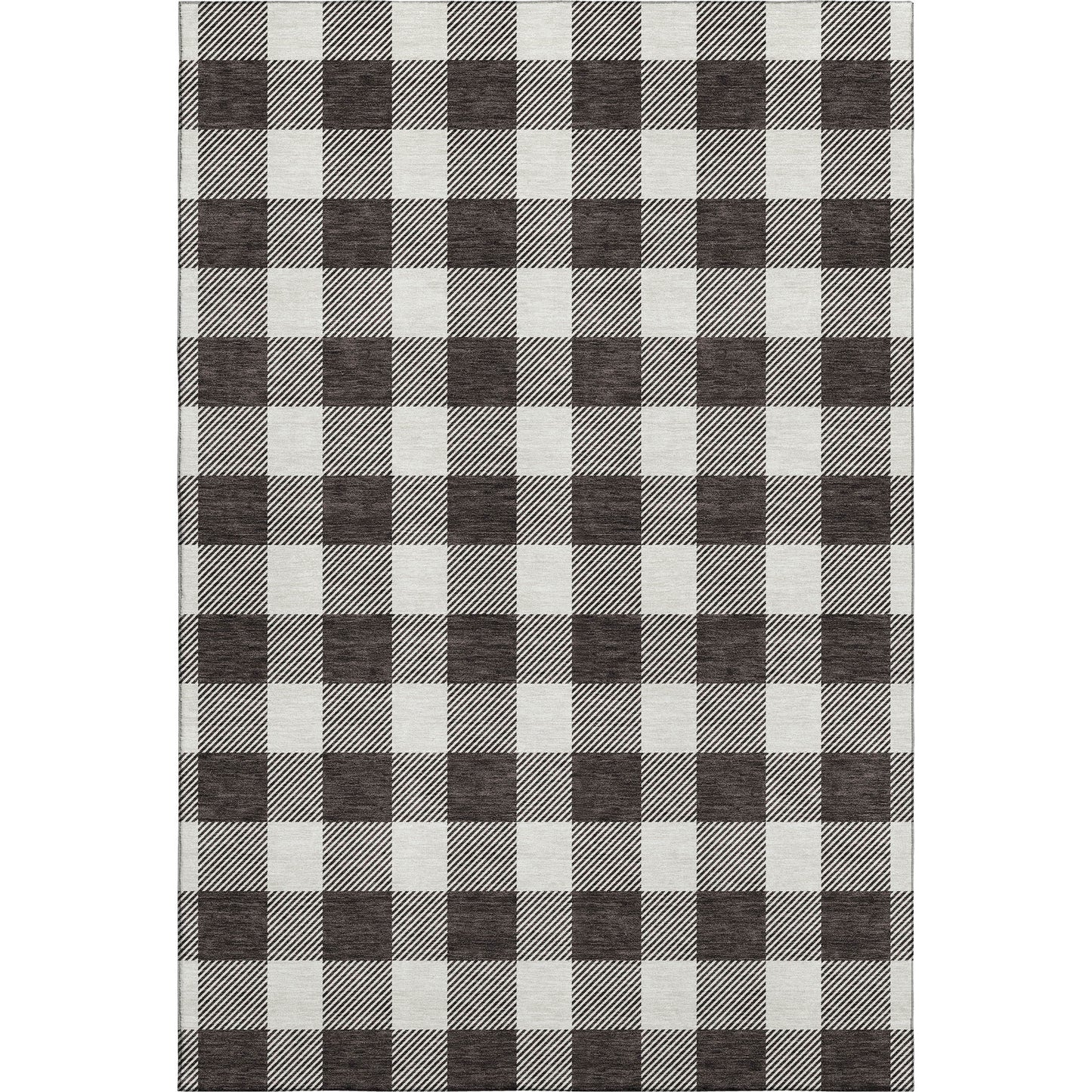 3' X 5' Black And Ivory Plaid Washable Area Rug With UV Protection-0