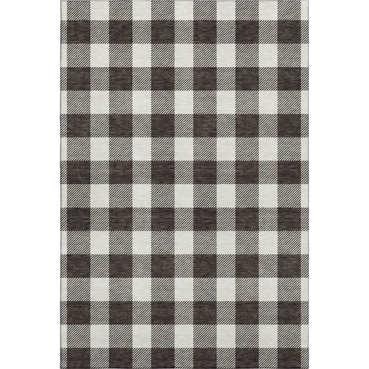3' X 5' Black And Ivory Plaid Washable Area Rug With UV Protection-0