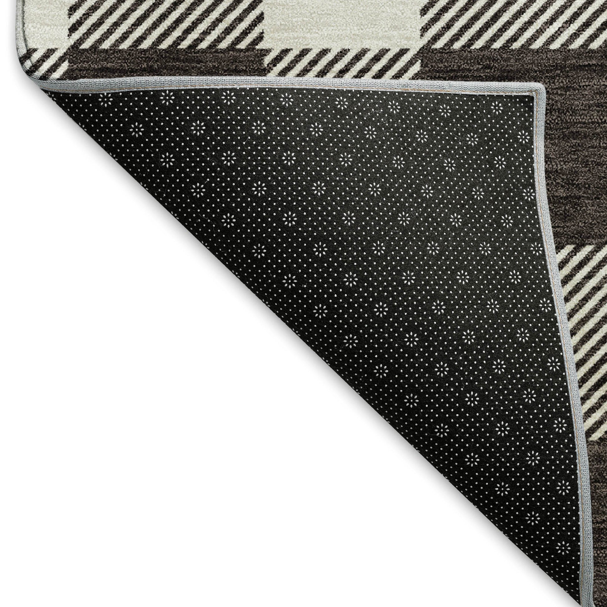 3' X 5' Black And Ivory Plaid Washable Area Rug With UV Protection-5