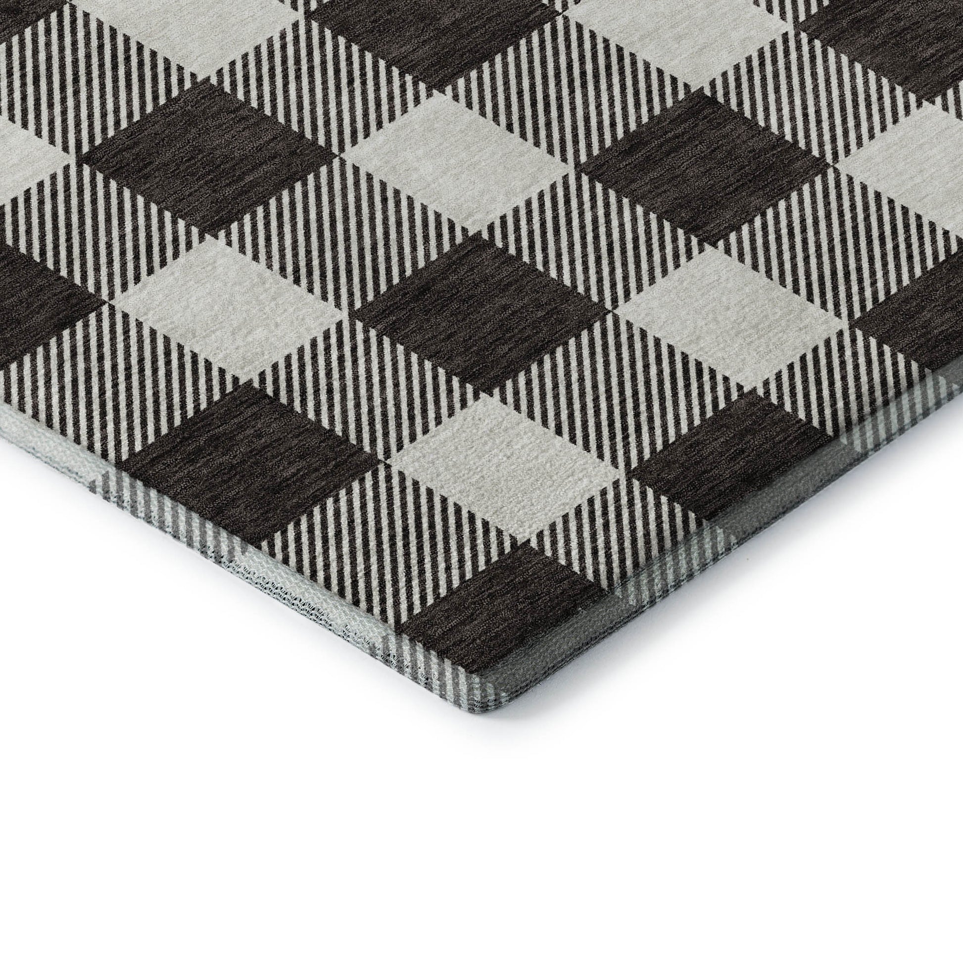 3' X 5' Black And Ivory Plaid Washable Area Rug With UV Protection-6