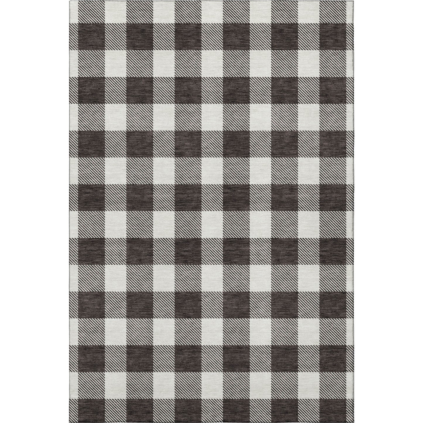3' X 5' Black And Ivory Plaid Washable Area Rug With UV Protection-2