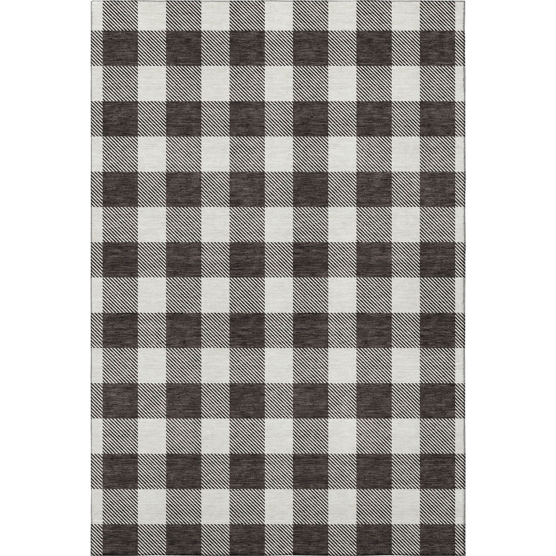 3' X 5' Black And Ivory Plaid Washable Area Rug With UV Protection-2