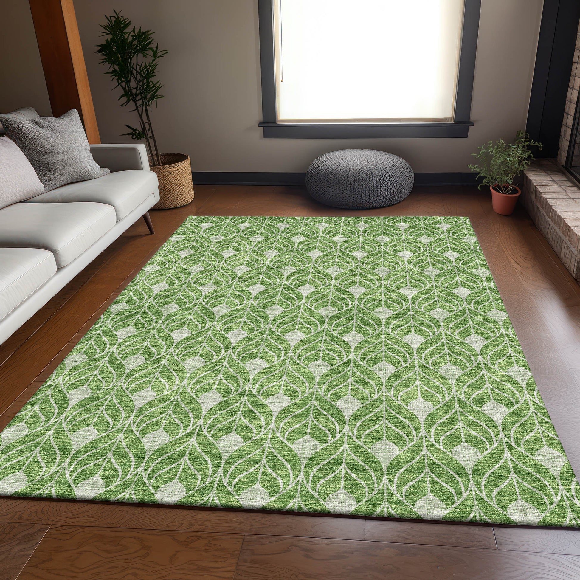 3' X 5' Green And Ivory Geometric Washable Area Rug With UV Protection-4