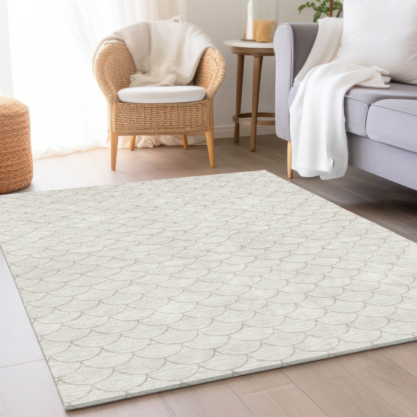 5' X 8' Ivory And Beige Geometric Washable Area Rug With UV Protection-2