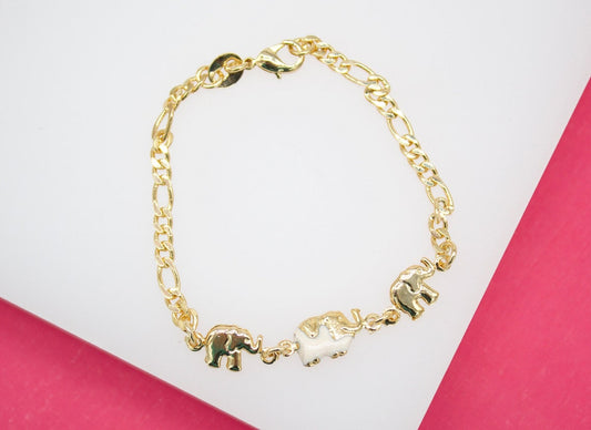 18K Gold Filled Enamel Elephant Figaro Bracelet (XX15)-0