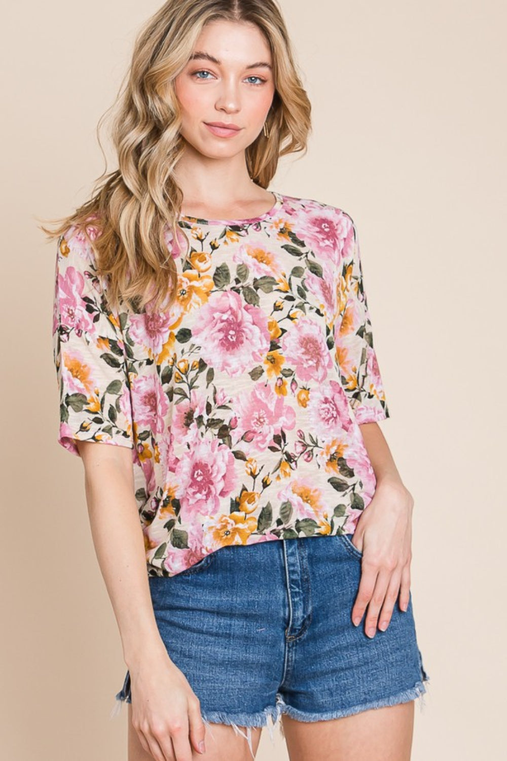 BOMBOM Floral Round Neck T-Shirt-3