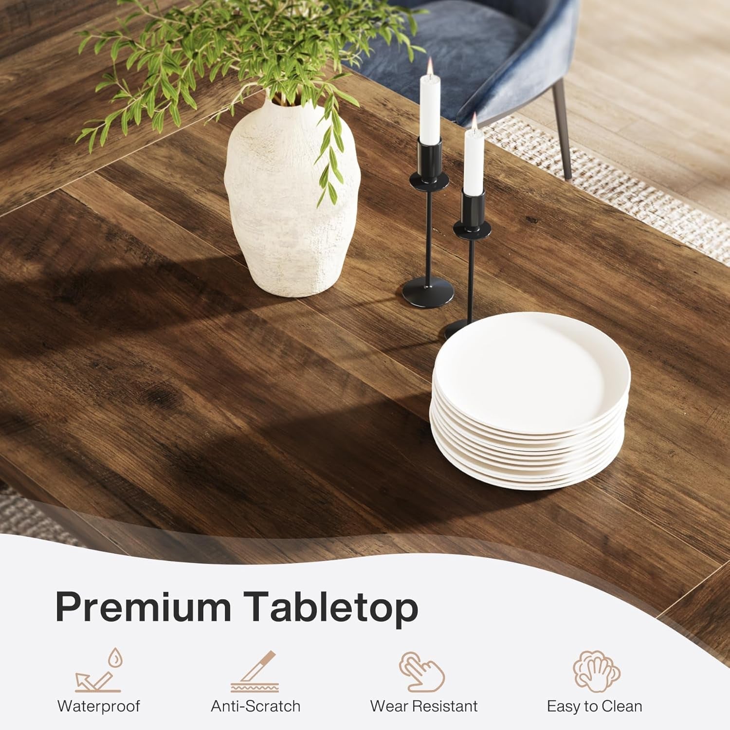 70 Inch Rectangular Brown SolidWood DiningTable HeavyDuty-4
