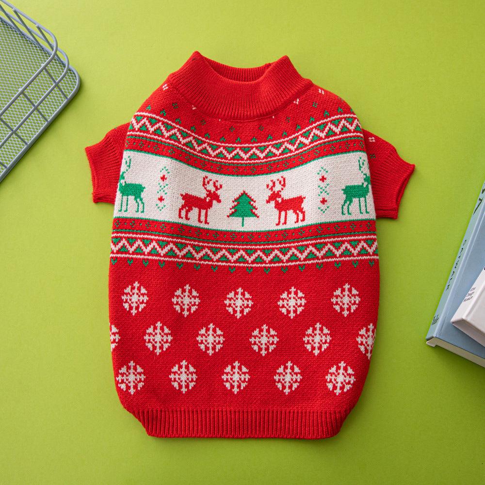 Festive Holiday Pet Sweater - Cozy Knitted Wool Christmas Dog Sweater With Elk And Christmas Tree Design-3